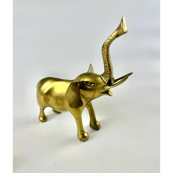 Vintage Solid Brass Elephant Statues Figurines Adult And Baby Trunk Up Good Luck - Picture 5 of 15